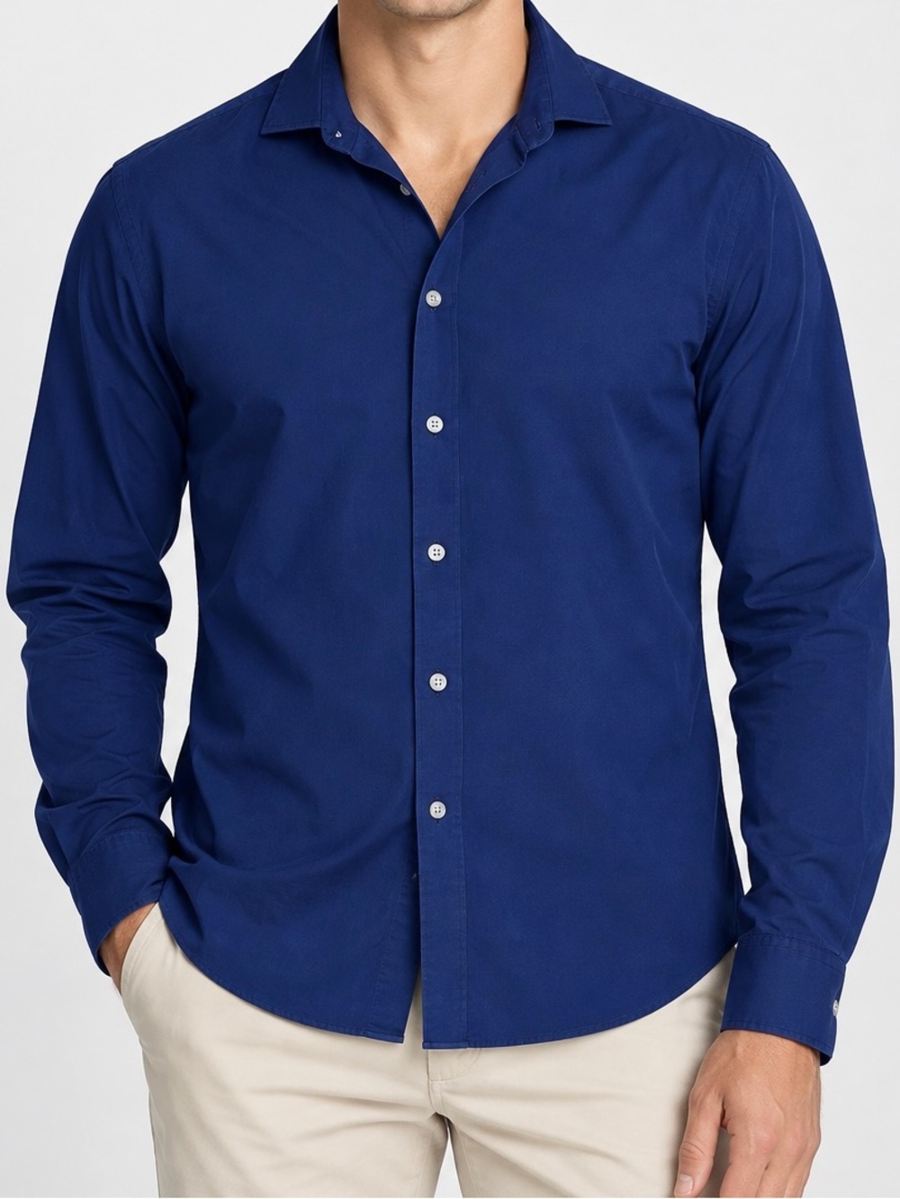 Michael Kors Mens Dress Shirt L 16.5 34/35 Slim Fit Stretch Blue Textured Button